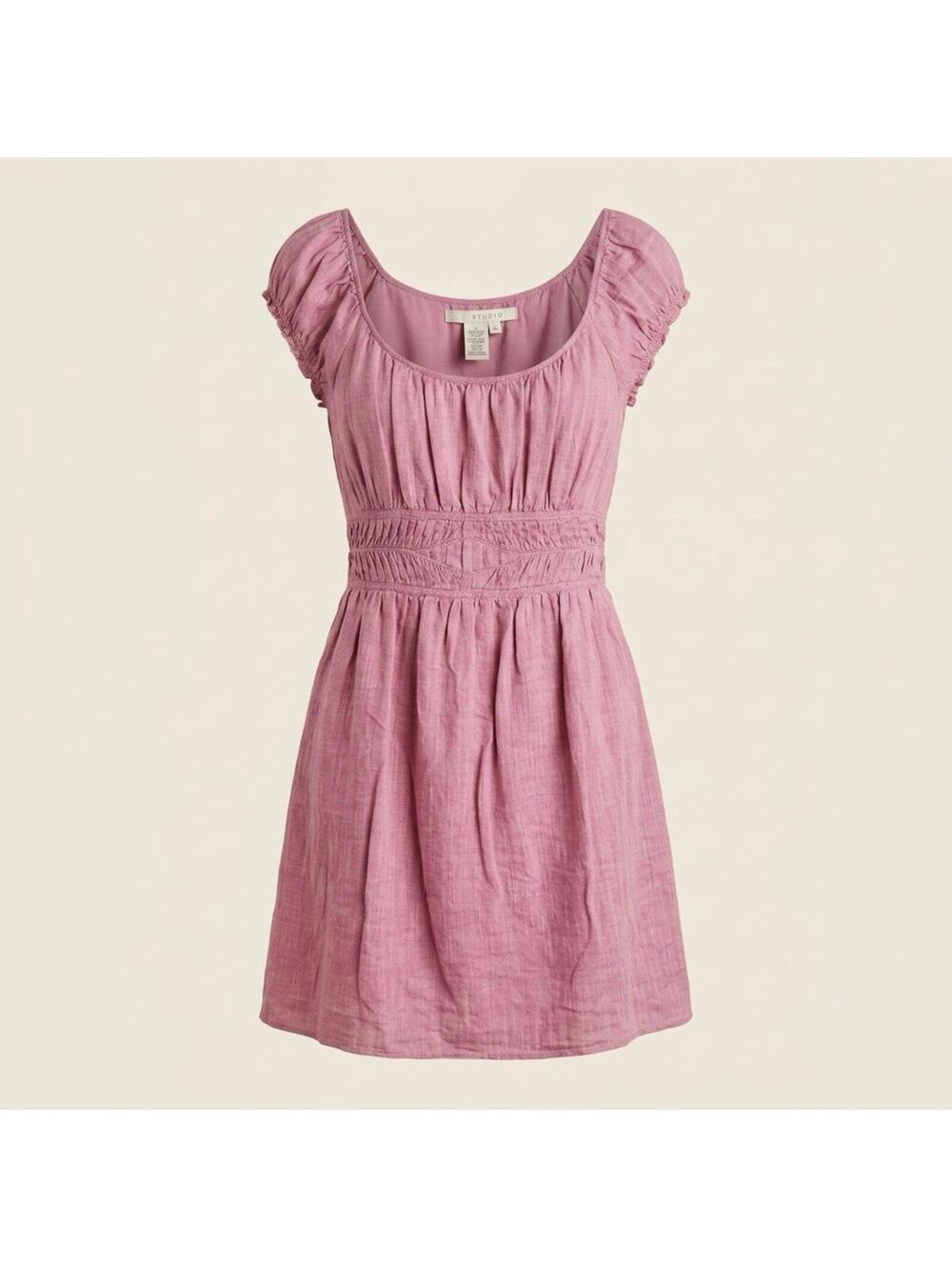 Max Studio Dress L Large Purple Boho Knit Scoop Neck Casual Ruched Short Sleeve